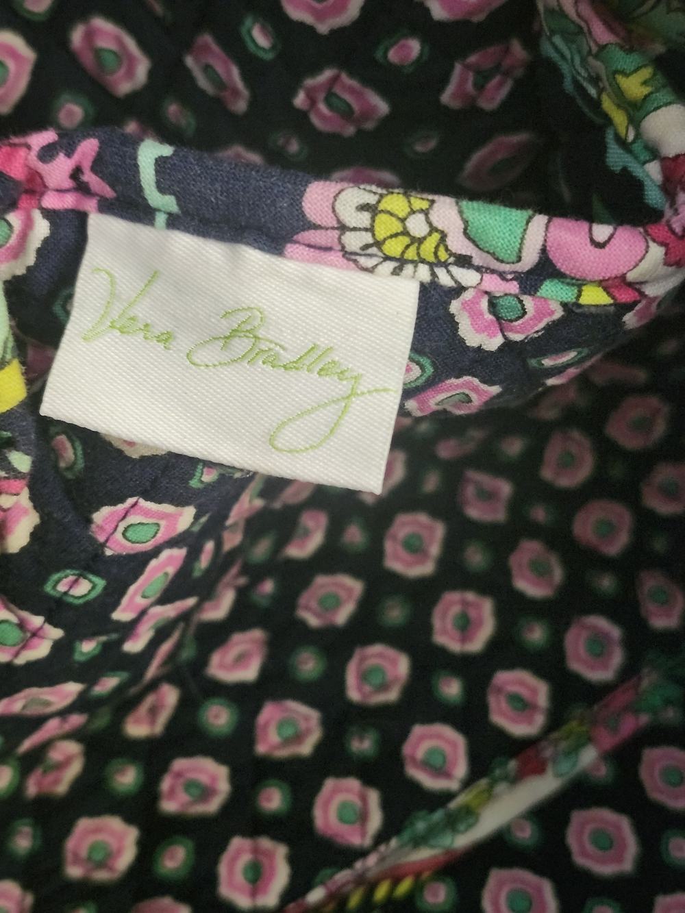 Vera Bradley Navy Quilted Floral Travel Tote with Pink & Green Accents - Picture 6 of 8